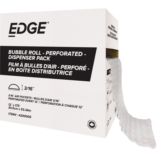 Spicers EDGE Bubble Cushion Packaging with Dispenser 12" x 175' - 12" (304.80 mm) Width x 175 ft (53340 mm) Length - 187.5 mil (4.8 mm) Thickness - 0.4" Bubble Size - Dispenser
