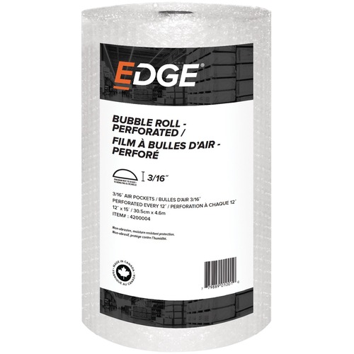 Spicers EDGE Bubble Cushion Packaging 12" x 15' Roll - 12" (304.80 mm) Width x 15 ft (4572 mm) Length - 187.5 mil (4.8 mm) Thickness - 0.4" Bubble Size - Dispenser - Coin Wrappers, Bill Straps & Trays - SPL4200004