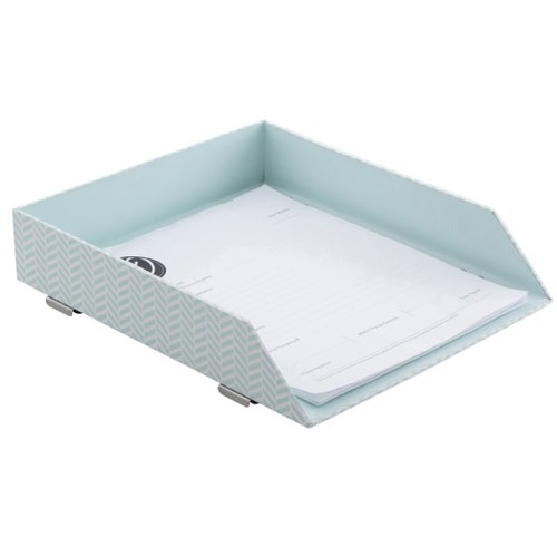Realspace® Blue Tile Letter Tray - 2.3" Height x 12" Width x 10" Depth - Heavy Duty, Stackable - Light Blue - Paperboard, Metal - 1 Each
