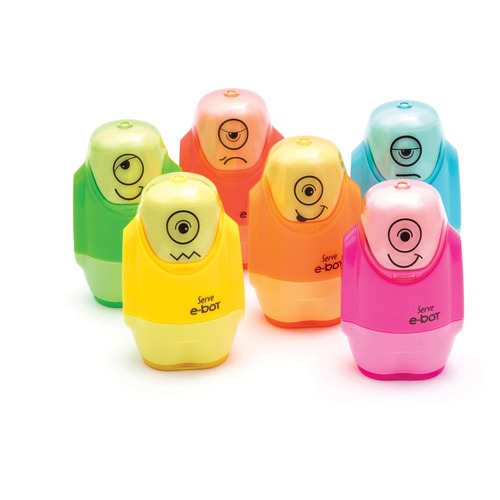 Serve E-Bot Eraser & Sharpener - 2 Hole(s) - Plastic - Multicolor - 1 Each