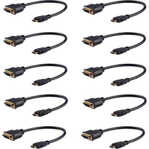 StarTech.com 8in (20cm) HDMI to DVI Adapter, DVI-D to HDMI (1920x1200p), 10 Pack, HDMI Male to DVI-D Female Cable, HDMI to DVI Cord, Black - 8in/20cm HDMI male to DVI-Digital (24-pin) female adapter; Full HD 1920x1200p 60Hz/1080p/Single link/24 Bpp - 28AW