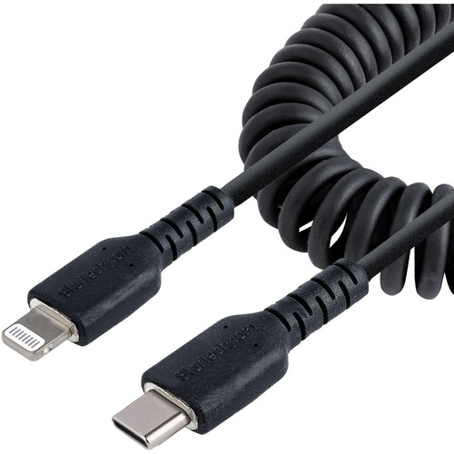 StarTech.com USB C to Lightning Cable 50cm / 20in, MFi Certified, Coiled iPhone Charger Cable, Black, TPE Jacket Aramid Fiber - 20in (50cm) Coiled USB-C to Lightning charging cable with aramid fiber - Durable High quality USB C 2.0 cable with extended str