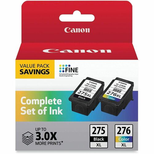 Canon PG-275XL/CL-276XL Original High Yield Inkjet Ink Cartridge - Value Pack - Return Program - Black, Tri-color - 2 Each - 11.9 mL Black, 12.6 mL Color