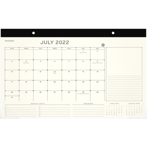 At-A-Glance Elevation Eco Academic Desk Pad - Academic - Monthly - 12 Month - July 2023 - July 2024 - 1 Month Single Page Layout - 11" x 17 3/4" Sheet Size - 1.63" x 1.19" Block - Headband - Desk Pad - White, Brown - Paper - Compact, Schedule Section, Dat