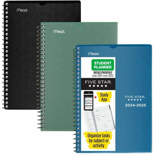 Mead Five Star Student Academic Planner - Small Size - Academic - Weekly, Monthly - 12 Month - July - June - 1 Week, 1 Month Double Page Layout - 8 1/2" x 5 1/2" Sheet Size - Wire Bound - Multi - Dated Planning Page, Unruled Daily Block, Storage Pocket, R