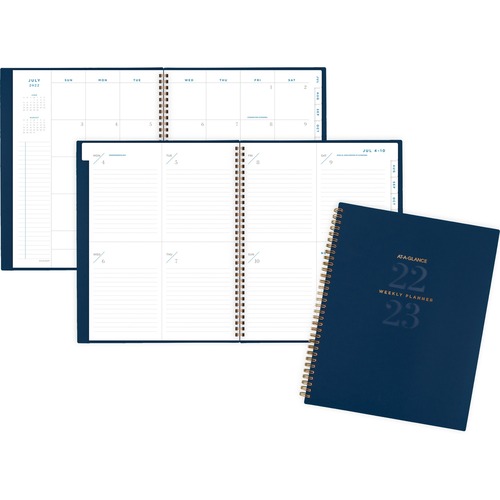 At-A-Glance Signature Lite Academic Planner - Large Size - Academic - Weekly, Monthly - 12 Month - July 2022 - June 2023 - 1 Week, 1 Month Double Page Layout - 11" x 8 1/2" White Sheet - Twin Wire - Blue - Paper - Flexible Cover, Dated Planning Page, Unru