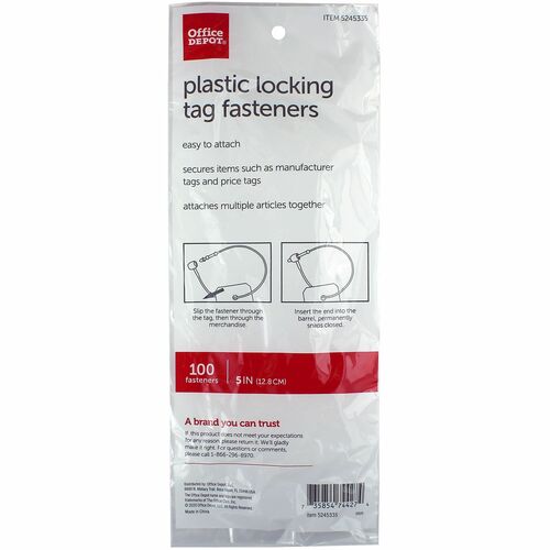 Office Depot® Brand Fastener Locks, 5" , Clear, Pack Of 100 Fastener Locks - 5" - 100Each - Clear