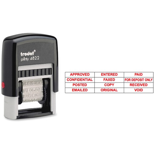 Trodat U.S. Stamp & Sign 12 Message Stamp - Message Stamp - "APPROVED, CONFIDENTIAL, COPY, EMAILED, ENTERED, FAXED, FOR DEPOSIT ONLY, ORIGINAL, PAID, POSTED, RECEIVED, ..." - 0.38" Impression Width x 1.25" Impression Length - 10000 Impression(s) - Red - R