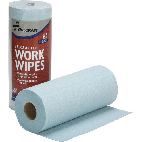 SKILCRAFT® Industrial Work Wipes - 55 Sheets/Roll - Blue - Paper - 30 / Carton - TAA Compliant