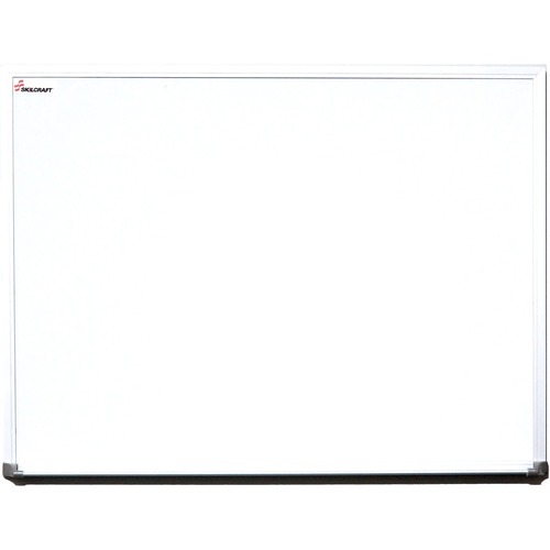SKILCRAFT Dry-Erase Board - 36" (3 ft) Width x 24" (2 ft) Height - White Melamine Surface - Anodized Aluminum Anodized Satin Aluminum Frame - Rectangle - Horizontal/Vertical - 1 Each