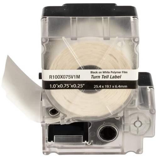 Panduit PXE R100X075V1M MP Printer Turn-Tell Label, Vinyl, White, 0.75"x1" , 0.25"POH - 1" Width x 3/4" Length - Rectangle - Thermal Transfer - Clear/White - Vinyl - 175 Total Label(s) - 175 / Cassette - Self-laminating, Repositionable