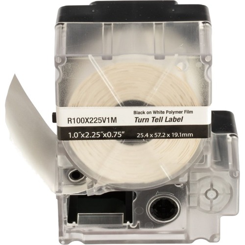 Panduit PXE R100X225V1M MP Printer Turn-Tell Label, Vinyl, White, 2.25"x1" , 0.75"POH - 1" x 2 1/4" Length - Rectangle - Thermal Transfer - Clear/White - Vinyl - 75 / Cassette - Self-laminating, Repositionable