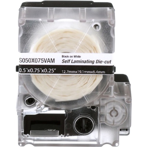 Panduit PXE S100X075VAM MP Printer Self-Lam Label, Vinyl, White, 0.75"x1" , 0.25"POH - 1/2" x 3/4" Length - Rectangle - Thermal Transfer - Clear/White - Vinyl - 300 / Cassette - Self-laminating, Die-cut
