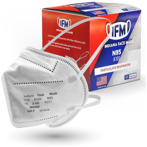 IFM V3GATE Indiana Face Mask N95 Respirators - Recommended for: Face - Airborne Particle Protection - Polyethylene, Non-woven Polypropylene - Red - 5-layered, Adjustable Nose Clip - 25 / Box