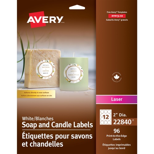 Avery® ID Label - Permanent Adhesive - Round - Laser - Glossy White - 12 / Sheet - 96 Pack