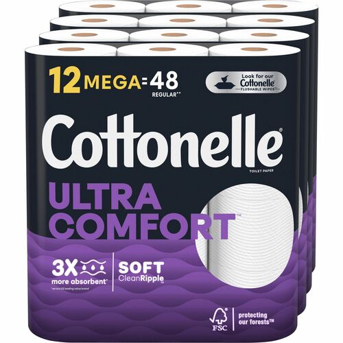 Cottonelle Ultra ComfortCare Bath Tissue - 2 Ply - 268 Sheets/Roll - White - Fiber - 12 Rolls Per Pack - 4 / Carton