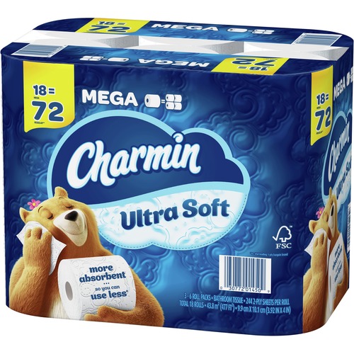 Charmin Ultra Soft Bath Tissue - 2 Ply - 244 Sheets/Roll - White - 4 Rolls Per PackPack - 18 / Pack