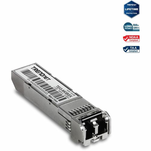 TRENDnet SFP Multi-Mode LC Module, Up To 550m (1800 Ft), Mini-GBIC, Hot Pluggable, IEEE 802.3z Gigabit Ethernet, Supports Up To 1.25 Gbps, Lifetime Protection, Silver, TEG-MGBSX - Mini GBIC Multi-mode SX Module