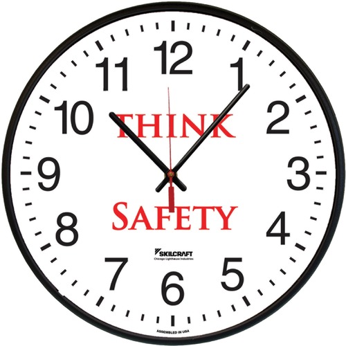 SKILCRAFT® Think Safety Message Wall Clock - Analog - Quartz - Plastic - TAA Compliant
