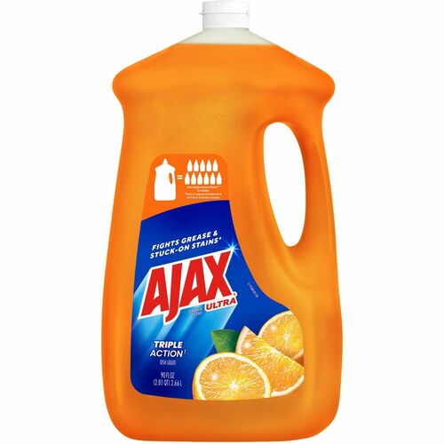 AJAX Triple Action Dish Soap - 90 fl oz (2.8 quart) - Orange Scent - Pleasant Scent, Phosphate-free, Kosher-free - Orange - 4 / Carton