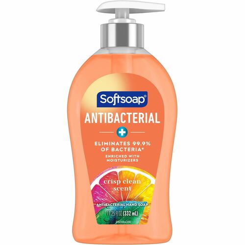 Softsoap Antibacterial Soap Pump - Crisp Clean Scent - 11.3 fl oz (332.7 mL) - Pump Bottle Dispenser - Bacteria Remover - Hand, Skin, Kitchen, Bathroom - Orange - Refillable, Recyclable, Paraben-free, Phthalate-free, pH Balanced, Biodegradable - 1 Each