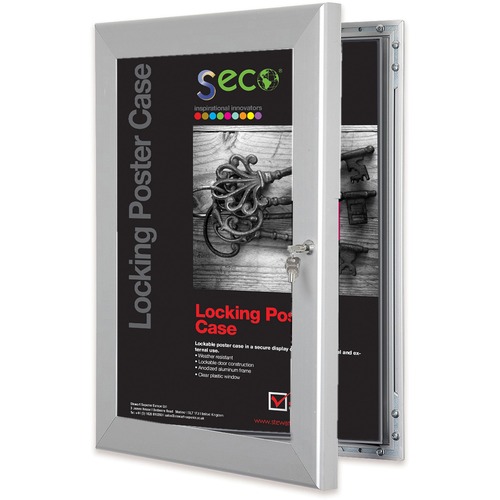 Seco Locking Poster Case - 11" x 14" Frame Size - Rectangle - Portrait, Landscape - Anodized - Weather Proof, Shatter Proof, Lockable, Rust Proof, Water Proof - 1 Each - Aluminum, Plastic, Polycarbonate - Silver