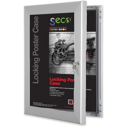 Seco Locking Poster Case - 24" x 36" Frame Size - Rectangle - Portrait, Landscape - Anodized - Weather Proof, Shatter Proof, Lockable, Rust Proof, Water Proof - Aluminum, Plastic, Polycarbonate - Silver - 1 Each