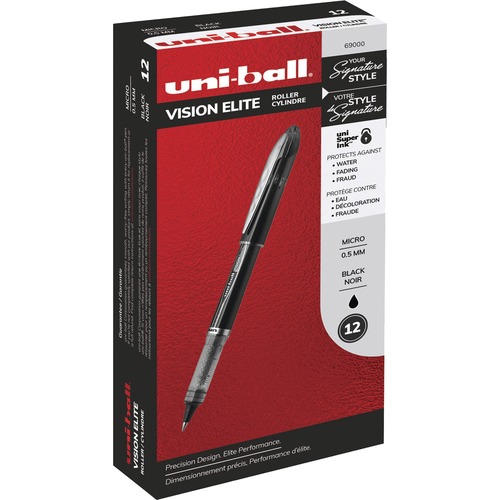 uni-ball Vision Elite Rollerball Pen - Micro Pen Point - 0.5 mm Pen Point Size - Black - 1 Each