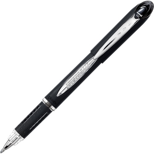 uniball™ Jetstream Ballpoint Pens - Medium Pen Point - 1 mm Pen Point Size - Black Pigment-based Ink - Black Stainless Steel Barrel - 1 Each