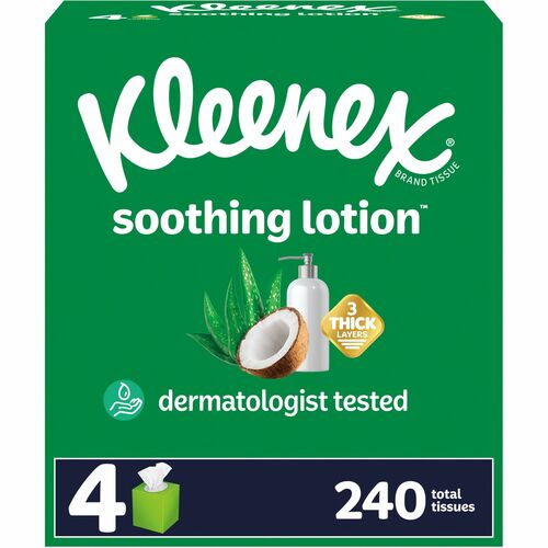 Kleenex Soothing Lotion Tissues - 3 Ply - White - 60 Per Box - 4 / Pack
