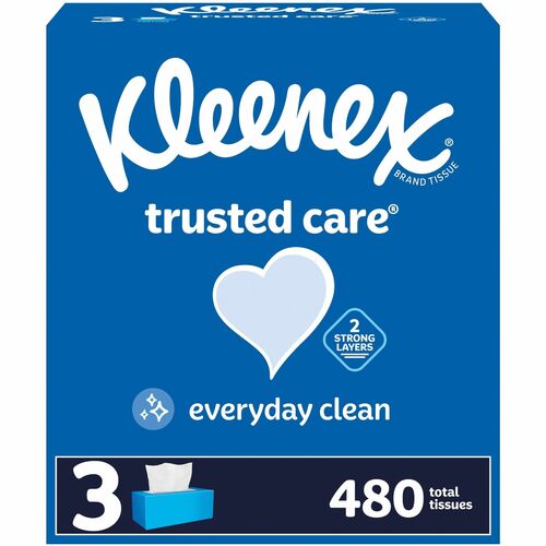 Kleenex trusted care Tissues - 2 Ply - 8.40" Width x 8.50" Length - White - 160 Box - 3 / Pack