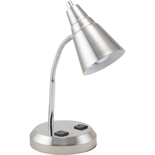 Victory Light Gooseneck Desk Lamp - 15" Height - 1 x 10 W LED Bulb - Brushed Steel - Gooseneck, Surge Protection, Energy Saving, Adjustable Arm - Metal - Desk Mountable - Gray - for Desk