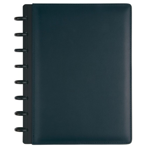 TUL® Discbound Notebook, Junior Size, Leather Cover, Narrow Ruled, 120 Pages (60 Sheets), Navy - 60 Sheets - 120 Pages - Disc - Narrow Ruled - 8 Hole(s) - Junior - 8 1/2" x 5 1/2" - 8.50" x 5.5" x 0.8" - White Paper - NavyLeather Cover - Refillable - 