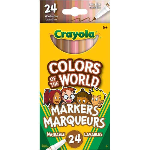 Crayola Colors of the World Washable Markers - Fine Line Tip - 24 Assorted Colours - Art Markers - CYO568525