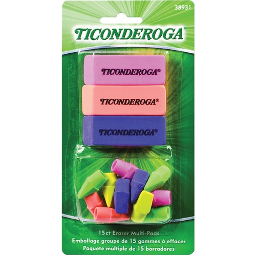 Ticonderoga Manual Eraser - Neon - 15 / Pack - Latex-free, Soft, Smudge-free