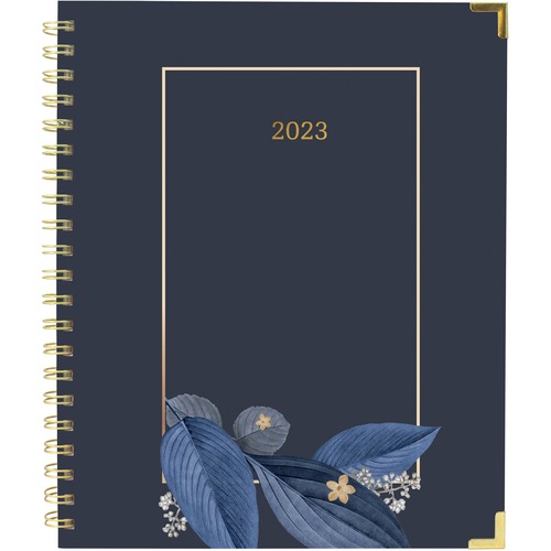 Blueline Gold Detail Weekly Planner 2023, Blue - January till December - 1 Week Double Page Layout - Twin Wire - Blue, Navy, Gold - Foil, Paper - 11" Height x 8.5" Width - Monthly Planner, Ruled Planning Space, Self-adhesive, Storage Pocket, Bilingual
