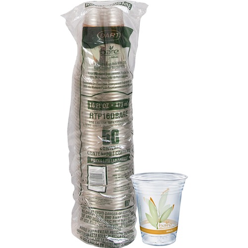 Solo Bare Eco-Forward 16 oz Cold Cups - 50 / Pack - Clear - Paper - Cold Drink, Iced Coffee, Beer, Smoothie, Beverage - Recycled