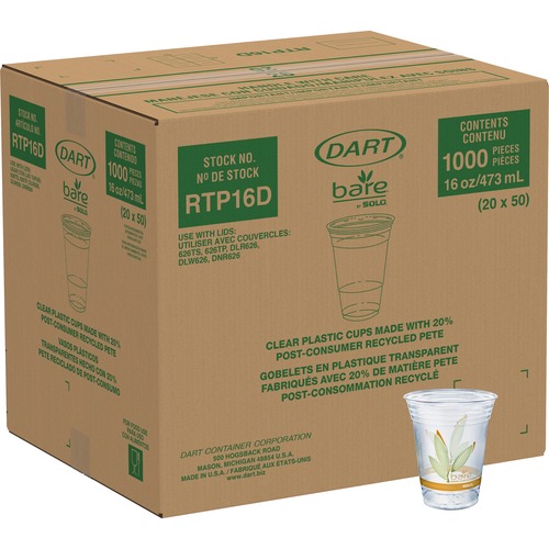 Solo Bare Eco-Forward 16 oz Cold Cups - 50 / Pack - 20 / Carton - Clear - Paper - Cold Drink, Iced Coffee, Smoothie, Beverage, Beer - Recycled
