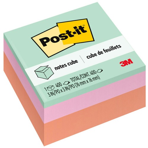 Post-it® Super Sticky Notes Cubes - 3" x 3" - Square - 400 Sheets per Pad - Multicolor - Sticky, Adhesive - 1 Each