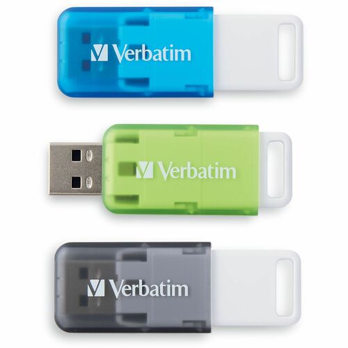 Verbatim 32GB USB Flash Drive - 32 GB - USB - Blue, Green, Gray - Lifetime Warranty - 3 Pack