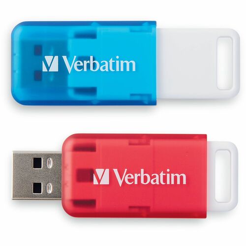 Verbatim 64GB SeaGlass USB Flash Drive - 2pk - Blue, Red - 64 GB - USB - Blue, Red - Lifetime Warranty - 2 Pack