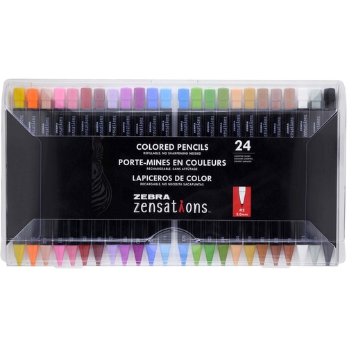 Zebra Pen Zensations Colored Mechanical Pencil Assorted 24Pk - 2 mm Lead Diameter - Bold Point - Refillable - Assorted Lead - 24 / Pack - Mechanical Pencils - ZEB08124