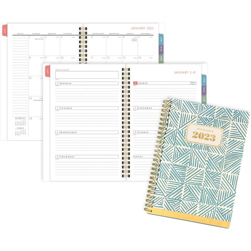 At-A-Glance BADGE Planner - Small Size - Julian Dates - Weekly, Monthly - 13 Month - January 2024 - January 2025 - 1 Week, 1 Month Double Page Layout - 5 1/2" x 8 1/2" White Sheet - Twin Wire - Blue, White - Poly, Paper - Bilingual, Goal Section, Referenc