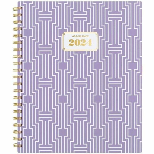 At-A-Glance BADGE Weekly Monthly Planner, Geo, Large, 8 1/2" x 11" - Large - Julian Dates - Weekly, Monthly - 13 Month - January 2025 to January 2026 - 1 Week, 1 Month Double Page Layout - 8 1/2" x 11" Sheet Size - White Sheet - Wire Bound - Purple - Poly