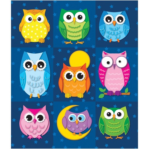Carson Dellosa Education Colorful Owls Prize Pack Stickers - Owls Theme/Subject - Acid-free, Lignin-free - 1" (25.4 mm) Height x 1" (25.4 mm) Width - 216 / Pack - Stickers - CDP168052
