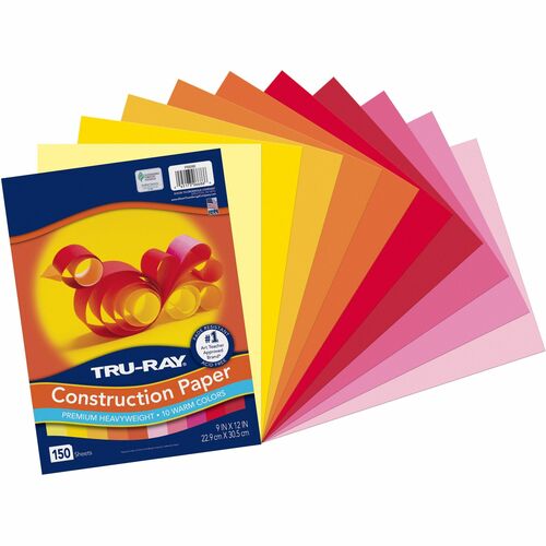 Tru-Ray Construction Paper - Construction, Art Project, Craft Project - 9"Width x 12"Length - 12 / Carton - Orange, Yellow, Electric Orange, Pink, Shocking Pink, Light Yellow, Pumpkin, Gold, Festive Red, Holiday Red - Sulphite