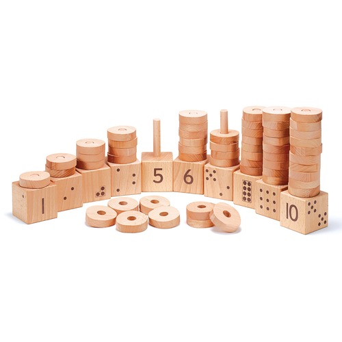 Natural Wood Number 1-10 Stacker - Set of 65 Pieces