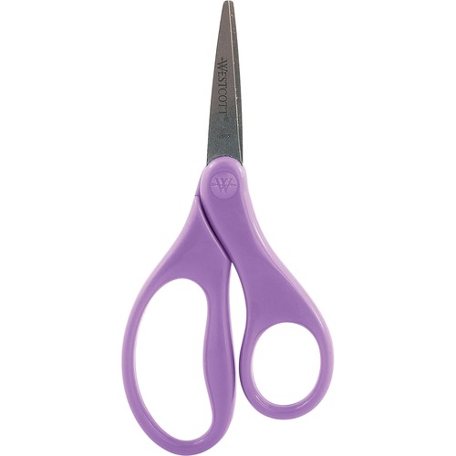 Westcott Antimicrobial Hard Handle Scissors 5" Purple - 5" (127 mm) Cutting Length - Stainless Steel - Blunted Tip - Purple