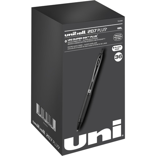 uniball™ 207 Plus+ Gel Pen - Medium Pen Point - 0.7 mm Pen Point Size - Retractable - Black Gel-based, Nanofiber Ink Ink - Black Metal Barrel - 36 / Box - Gel Ink Pens - UBC70455