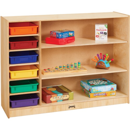 Jonti-Craft Adjustable Combo Mobile Straight-Shelf - with Colored Paper-Trays - 35.5" Height x 48" Width x 15" Depth - Adjustable Shelf, Removable Shelf - Baltic Birch - 1 Each - Storage Units - JNT0822JC